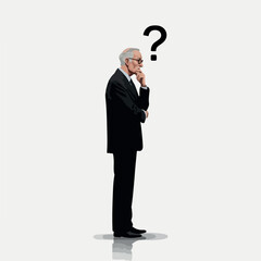 Pixel Art Businessman in Suit Thinking Question Mark White Background