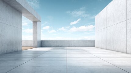 Obraz premium Modern Concrete Rooftop Terrace with Open Sky View, Architectural Design for Property and Real Estate