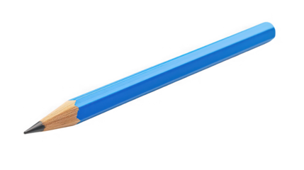 A single blue pencil with a sharpened tip laying diagonally across a black background in a studio shot