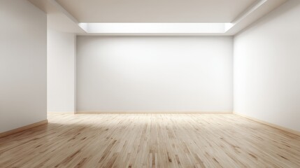 Fototapeta premium Bright Empty Room with White Walls and Wooden Floor, Ideal for Design Mockups and Interior Decor