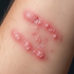 Fototapeta premium Close-up of shingles rash on skin, a painful viral infection.