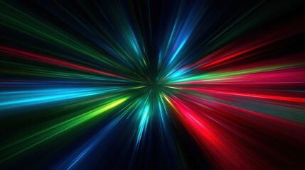 Obraz premium Dynamic Colorful Light Streaks Radiating from Center on a Black Background, Abstract Speed Motion