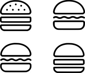Vector illustration, 4 Burger Icons, black color