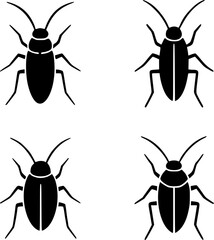 Vector illustration, 4 Cockroaches, black color