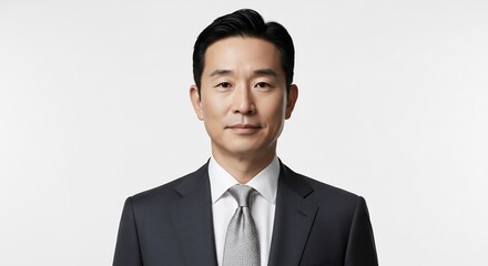 Professional man in a sharp dark suit with a composed expression captured with soft even studio lighting for a clean aesthetic. AI Generated