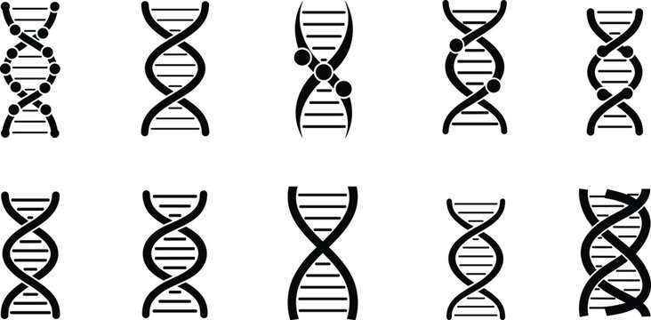 DNA double helix icon set, genetic structure illustration, molecular biology vector collection, biotechnology and genome research concept design