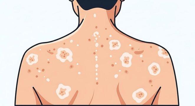 Tinea Versicolor Illustration - Skin Condition with Discolored Patches on Back.