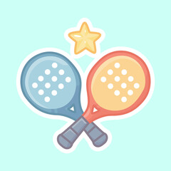 Crossed Padel Rackets Sticker with Stars for Winning Tournament Isolated Vector Flat Illustration