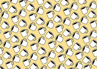 Seamless pattern with minimal line art coffee mugs in cream background. Clean and modern design ideal for coffee shop branding, packaging, stationery, or wallpaper backgrounds.