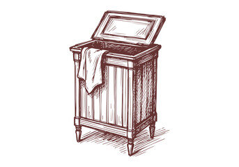 laundry basket hand drawn simple sketch vector illustration