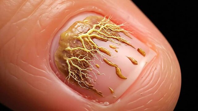 Close-Up of Nail Fungus on Human Toe with Black Background Displaying Onychomycosis in Medical Concept and Dermatological Study