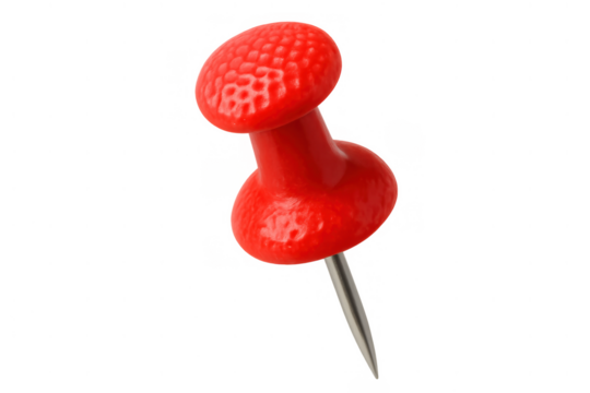 Red thumbtack creating a mark, symbolizing important ideas, location, or essential information on a transparent background