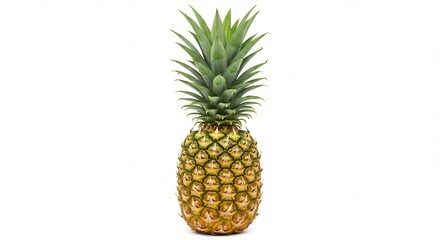 Perfectly isolated whole pineapple captured in a high key studio shot highlighting its vibrant golden skin and green crown. AI Generated