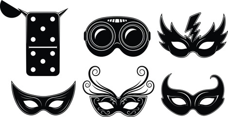 Creative masquerade mask collection, superhero and carnival disguise design, fantasy costume accessory set, festival party face mask illustration vector