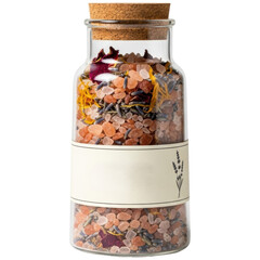 Natural himalayan bath salts with lavender and rose petals in a glass bottle