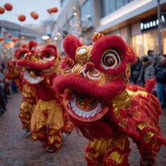 Naklejka premium Chinese New Year Lion Dance Celebration