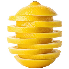 Fresh yellow lemon cut into multiple slices and stacked neatly