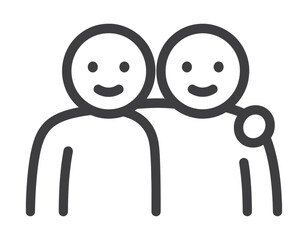 Two simple line art figures with arms around each other, smiling