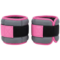 Pair of grey and pink adjustable ankle weights for fitness and exercise
