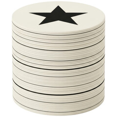 Obraz premium Stack of white round coasters with a black star on the top piece