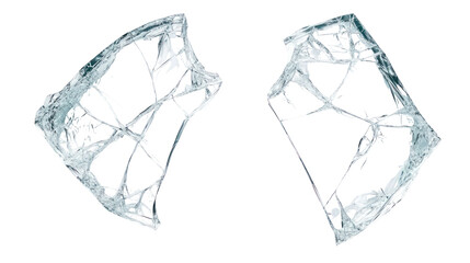 Two sharp shards of broken clear glass isolated on transparent background