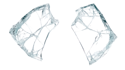 Two sharp shards of broken clear glass isolated on transparent background