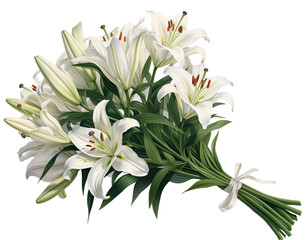 White Lily flower bouquet isolated on transparent background png