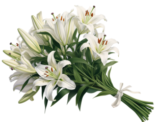 White Lily flower bouquet isolated on transparent background png