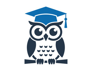 Wise owl wearing graduation cap icon