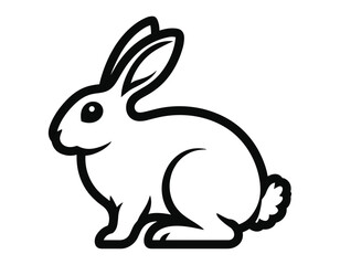 Black and white outline drawing of a cute rabbit sitting down