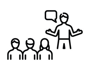 Speaker addressing an audience with a speech bubble