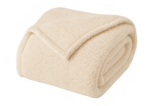 Folded beige fleece blanket providing warmth and comfort