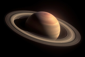 Stunning view of Saturn showcasing its majestic rings and colorful gas bands in high detail against the backdrop of deep black space