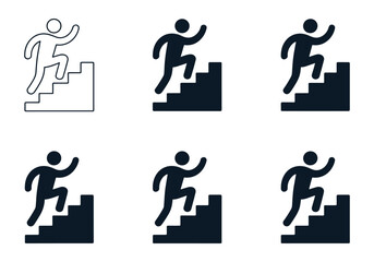 Six person climbing stairs icons