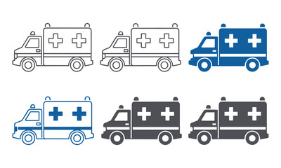 Set of ambulance icons in different styles and colors