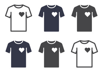 Naklejka premium Set of tshirt icons with heart symbol in different styles and colors
