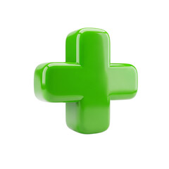 A luminous green plus sign symbolizing hope and healing emerging from the darkness radiating on transparent background
