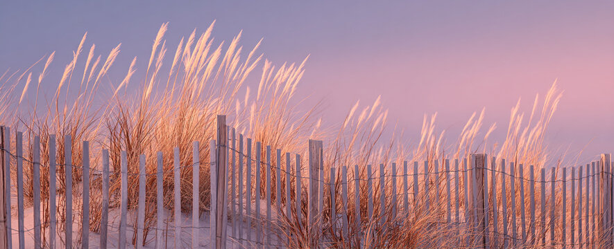 Dune Fence with Slats and Grass Creating Simple Rhythm in Large Negative Space – great for nature lovers