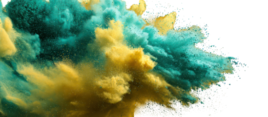 Turquoise and yellow cloud explosion isolated on transparent background