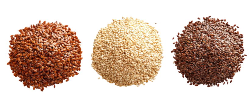 Three piles of different grains isolated on transparent background