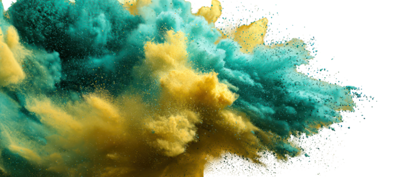 Turquoise and yellow cloud explosion isolated on transparent background