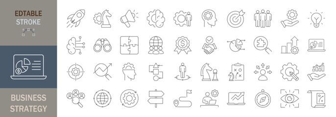 Business strategy icon set. Editable line icons. Vector illustration.
