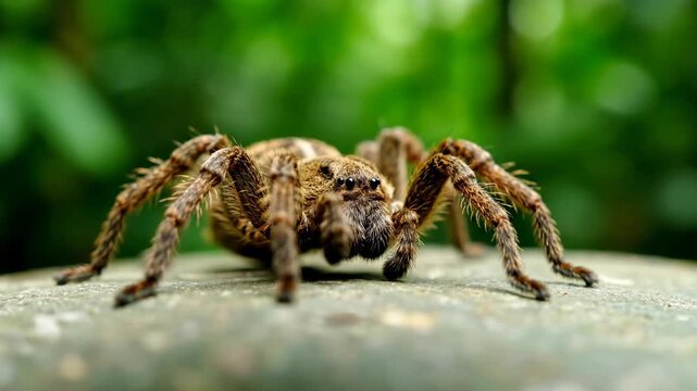 Close-Up of a Wolf Spider on a Rock Surface.