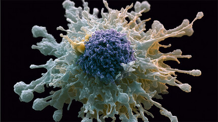 A dendritic cell performing cross-presentation, visualized in a scanning electron micrograph (SEM) style.