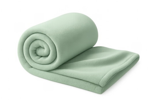 Rolled green fleece blanket providing comfort and warmth
