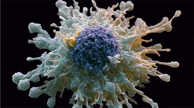 A dendritic cell performing cross-presentation, visualized in a scanning electron micrograph (SEM) style.
