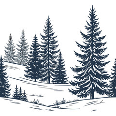 Fototapeta premium Hand drawn winter landscape with fir trees