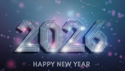 Elegant and futuristic 2026 Happy New Year celebration with abstract lines and bokeh