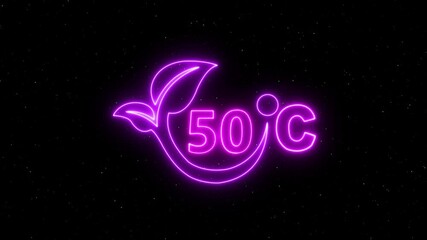 glowing neon text showing 50°c temperature on black background with modern weather display and digital interface design 4k animation