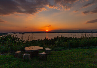夕日の輝く瀬戸内海